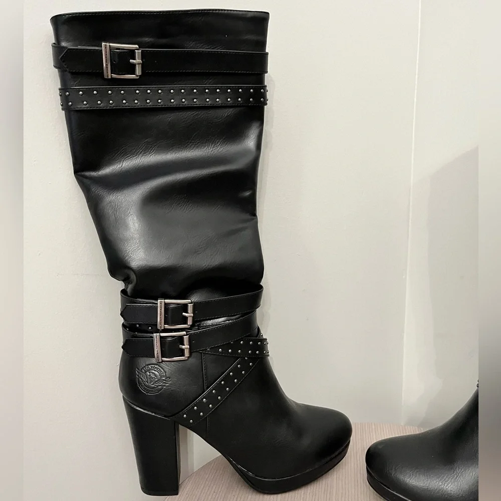 Milwaukee Leather Women’s Tall Black Studded Platform Heel Boots - Picture 7 of 14